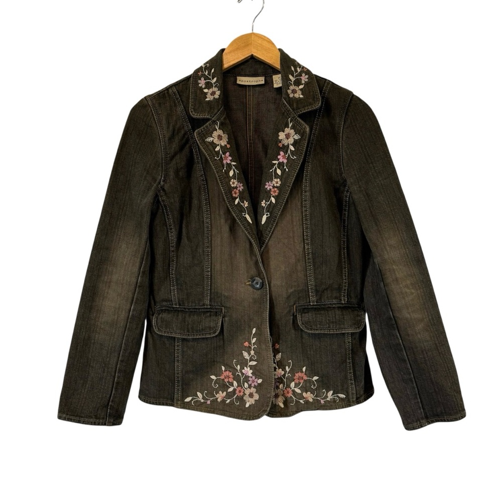 Vintage Y2K Embroidered Denim Jacket Brown Apostrophe Womens‎ 6 P Whimsigoth